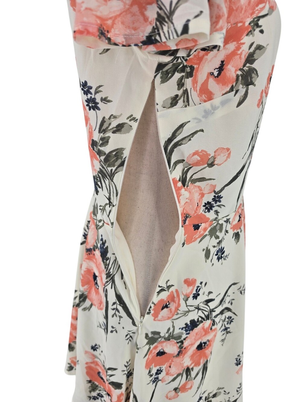 Abercrombie & Fitch Floral Wrap Mini Dress L Cream Coral Fit & Flare - Picture 7 of 11